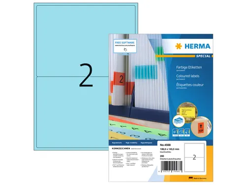 HERMA 4568 Gekleurde etiketten A4 199,6x143,5mm Blauw 200 stuks