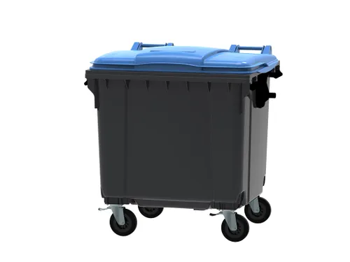 Container 1100 liter vlak deksel Grijs Blauw