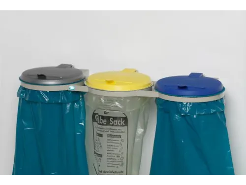 Afvalverzamelaar 120 Liter 3 Voudig Wielen Deksel Geel/Blauw/Zilver