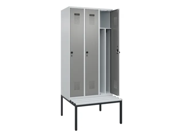 locker met bank,voor scheiding van kleding,HxBxD 2120x900x815mm,3vak