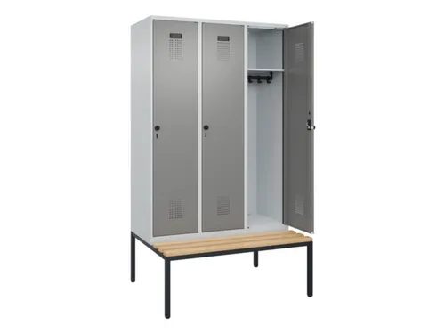 locker met bank,HxBxD 2120x1200x815mm,3vak,vak B 400mm,draaigrendel
