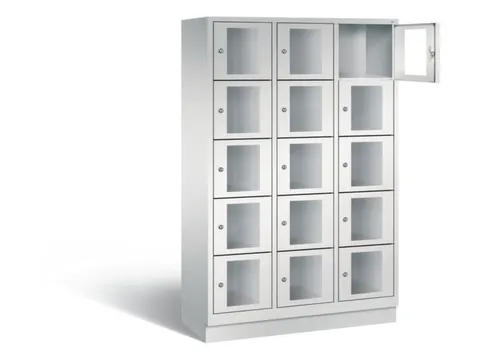 Lockerkast 1800x1200x500mm 3x5 vakken Cilinderslot, Sokkel, RAL7035