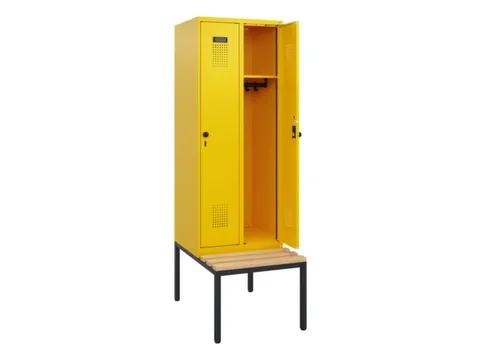 locker met bank,HxBxD 1950x600x815mm,2vak,vak B 300mm,draaigrendel