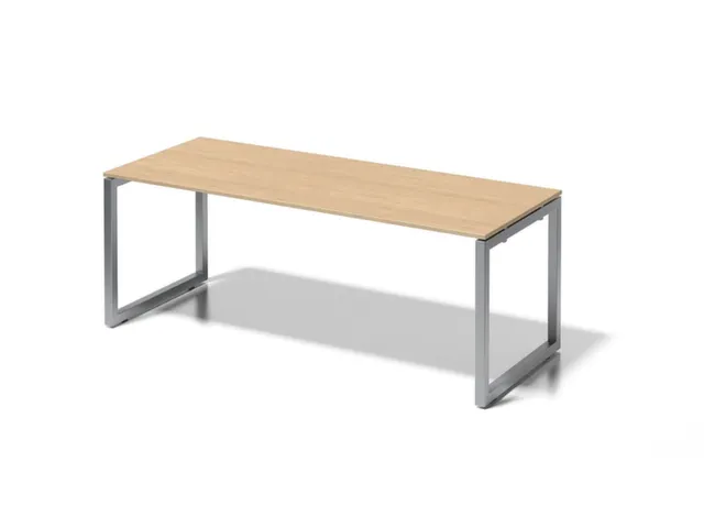 bureau,HxBxD 740x2000x800mm,blad esdoorn,sledeframe zilverkleurig