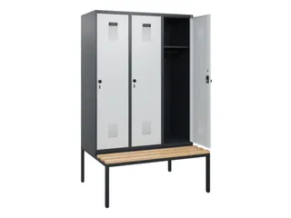 locker met bank,HxBxD 1950x1200x815mm,3vak,vak B 400mm,draaigrendel - 1