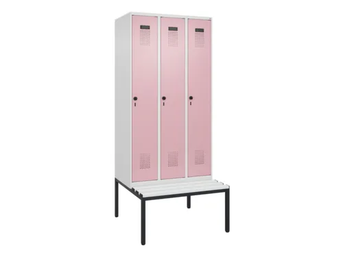 locker met bank,HxBxD 2120x900x815mm,3vak,vak B 300mm,draaigrendel