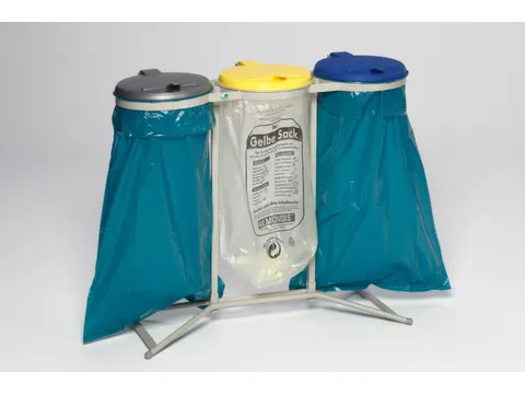 Afvalverzamelaar 120 Liter 3Voudig Staander Deksel Geel/blauw/zilver