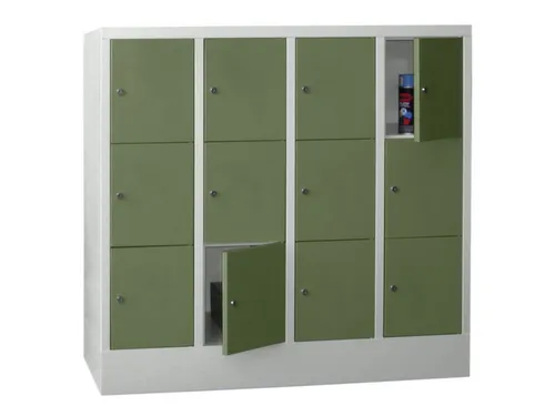 lockerkast,HxBxD 1187x1600x500mm,4x3vakken,RAL7035,front RAL6011