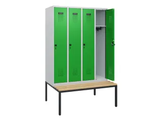 locker met bank,HxBxD 1950x1200x815mm,4vak,vak B 300mm,draaigrendel - 1