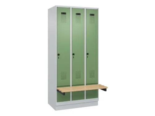 locker met bank,HxBxD 1950x900x815mm,3vak,vak B 300mm,draaigrendel