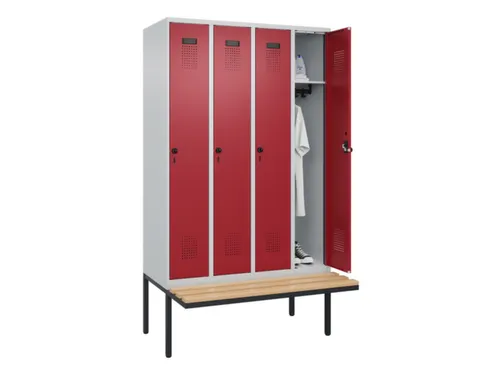 locker met bank,HxBxD 2120x1200x815mm,4vak,vak B 300mm,draaigrendel