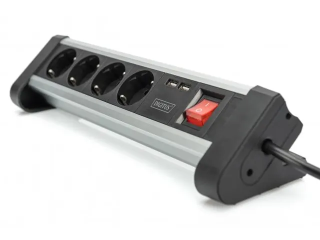 4-voudige kantoorstekkerdoos met 2x USB-poorten USB 5V/2A zwart/zilver