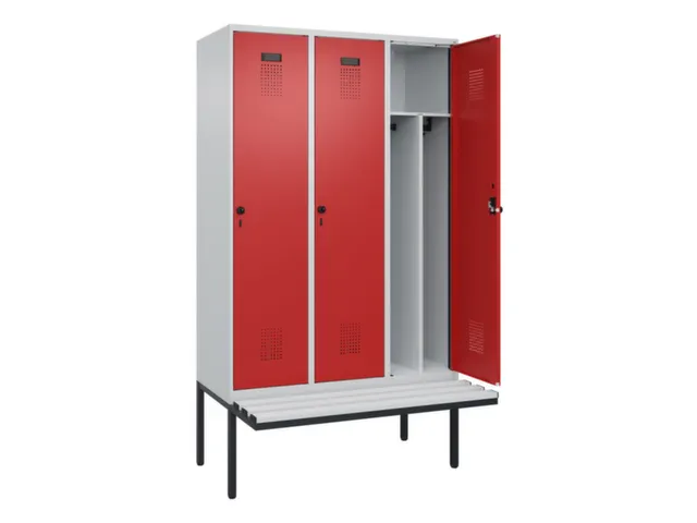 locker met bank,voor scheiding van kleding,HxBxD 2120x1200x815mm,3vak