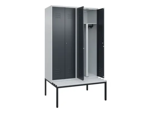 PBM-locker met bank,HxBxD 2120x1200x815mm,4vak,vak B 300mm,cil.-slot