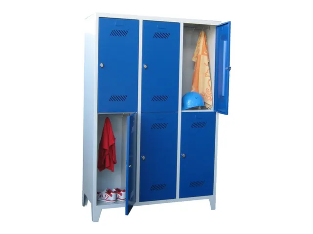 dubbeldekse locker,HxBxD 1850x1200x500mm,3x2vak.,RAL7035,front RAL5010