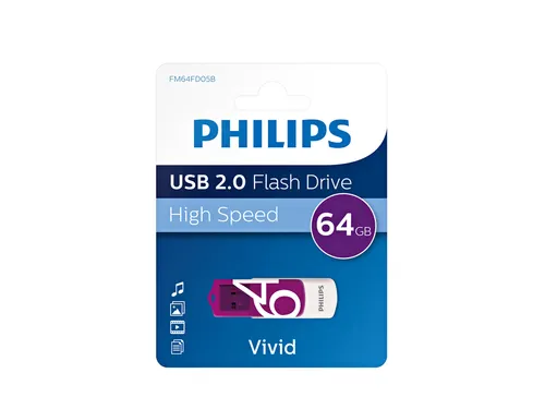 USB stick 2.0 Philips Vivid USB-A 64GB paars