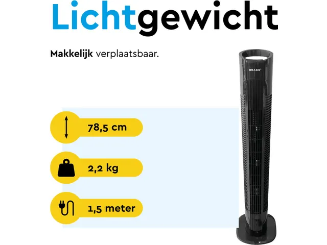 Torenventilator F500 zwart 79cm Stille Ventilator