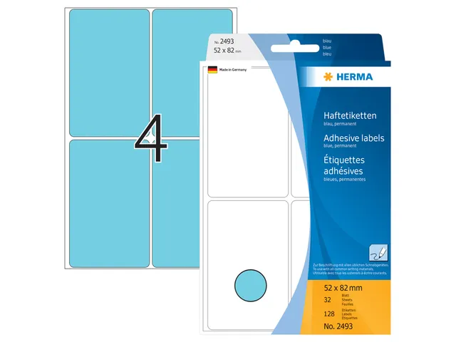 HERMA 2493 Universele etiketten 52x82mm Blauw 128 stuks