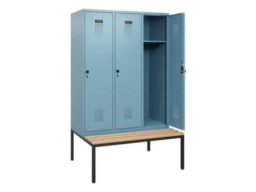 locker met bank,HxBxD 1950x1200x815mm,3vak,vak B 400mm,draaigrendel