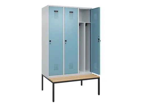 locker met bank,voor scheiding van kleding,HxBxD 2120x1200x815mm,3vak