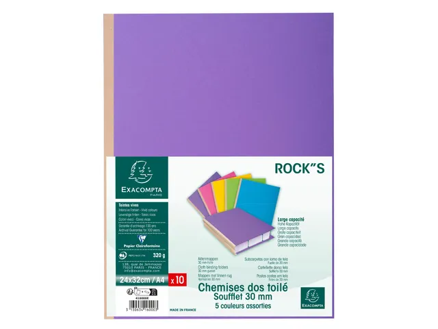 Dossiermappen balg en linnen rug ROCK''S 320g/m2 24x32cm Assorti