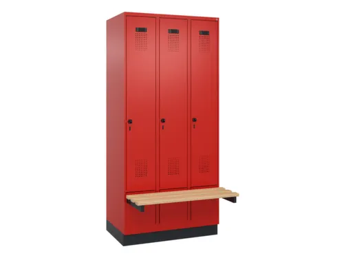 locker met bank,HxBxD 1950x900x815mm,3vak,vak B 300mm,draaigrendel