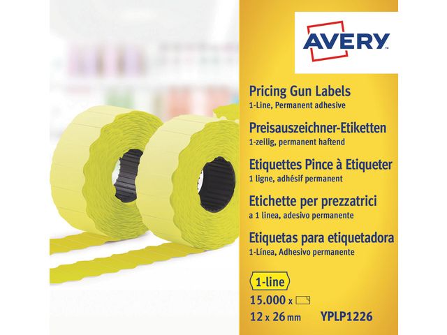 prijstangetiketten Avery permanent 12x26mm geel 10 rol in doos | LabelprinterEtiketten.nl