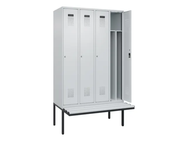 locker met bank,voor scheiding van kleding,HxBxD 2120x1200x815mm,4vak