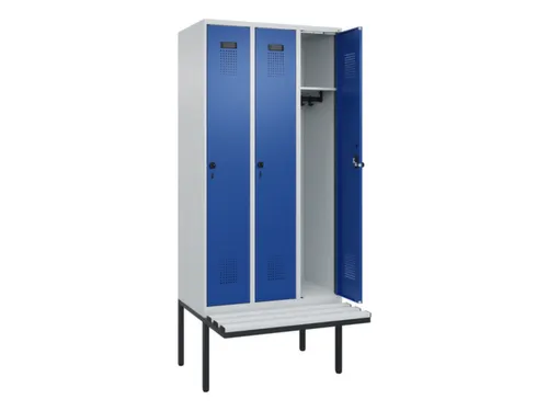 locker met bank,HxBxD 2120x900x815mm,3vak,vak B 300mm,draaigrendel