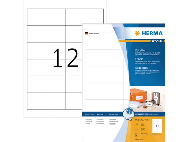 Etiket HERMA 4816 96.5x42.3mm wit 1200stuks | HermaLabels.be