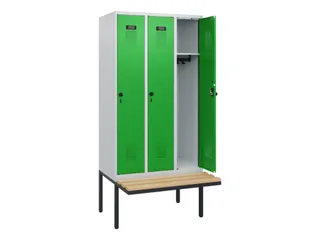 locker met bank,HxBxD 1950x900x815mm,3vak,vak B 300mm,draaigrendel - 1