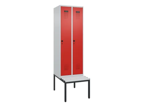 locker met bank,HxBxD 2120x600x815mm,2vak,vak B 300mm,draaigrendel
