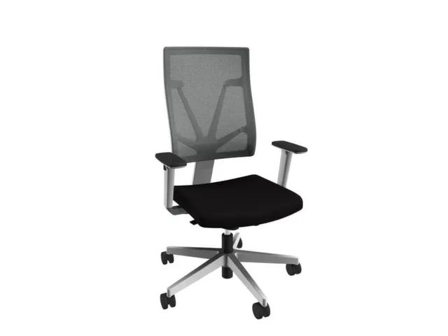 Siège de bureau dossier noir maille argenté piètement blanc