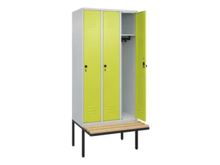 locker met bank,HxBxD 2120x900x815mm,3vak,vak B 300mm,draaigrendel - 2
