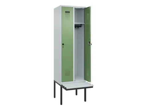 locker met bank,HxBxD 2120x600x815mm,2vak,vak B 300mm,draaigrendel