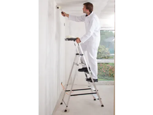 trapladder,eenzijdig,5treden,bordes m. antislip elementen,balk L 1,8m