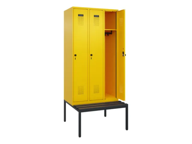locker met bank,HxBxD 2120x900x815mm,3vak,vak B 300mm,draaigrendel