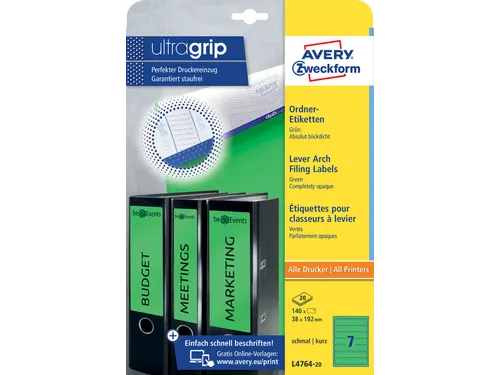 Rugetiket Avery Zweckform smal 38x192mm zelfklevend groen L4764-20