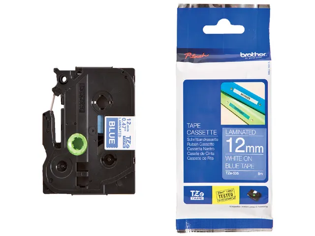 Labeltape Brother P-touch TZe-535 standaard 12mm wit op blauw