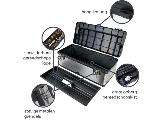 Gereedschapskoffer Roestvrij Staal 590x280x255mm 42 Liter