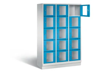 Lockerkast 1800x1200x500mm 3x5 vakken Cilinderslot, Sokkel, RAL5012 - 1
