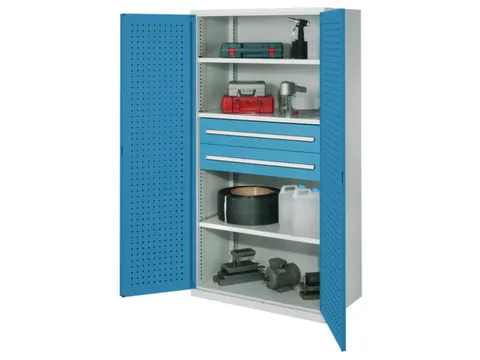 Materiaalkast Geperf Deuren 1950x1000x600mm 3legborden 2laden Ral5010