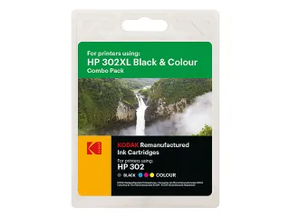 Kodak HP 302XL F6U67/68AE inkt Zwart+Kleur rebuilt 2-pack - 1