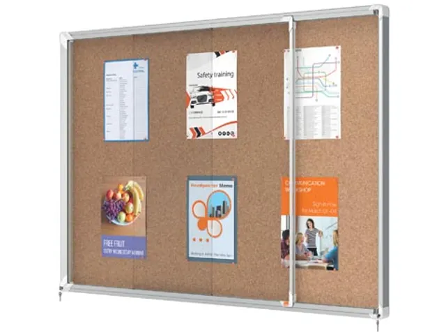 binnenvitrine met schuifdeur, kurk, ft 18xA4