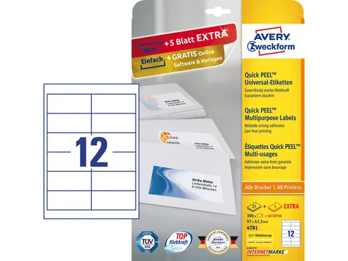 etiket Avery ILK 97x42,3mm 25 vel + 5 vel extra 12 etiketten per vel w