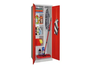 Schoonmaakkast HxBxD 1800x600x500mm 4 Legborden RAL7035 Front RAL3000 - 2