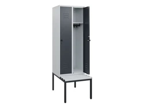 locker met bank,HxBxD 1950x600x815mm,2vak,vak B 300mm,draaigrendel