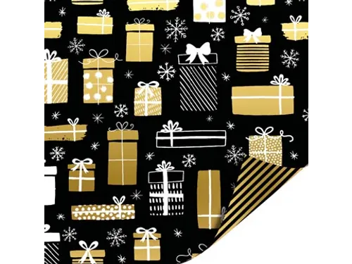 Geschenkpapier Kerst 70cmx2m assorti zwart/wit/goud