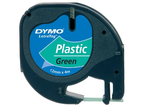 Labeltape Dymo Letratag 91204 plastic 12mm zwart op groen S0721640