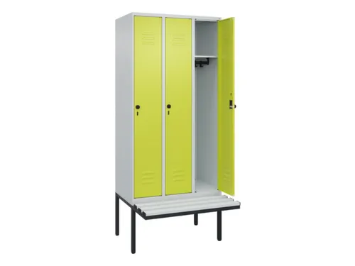 locker met bank,HxBxD 2120x900x815mm,3vak,vak B 300mm,draaigrendel